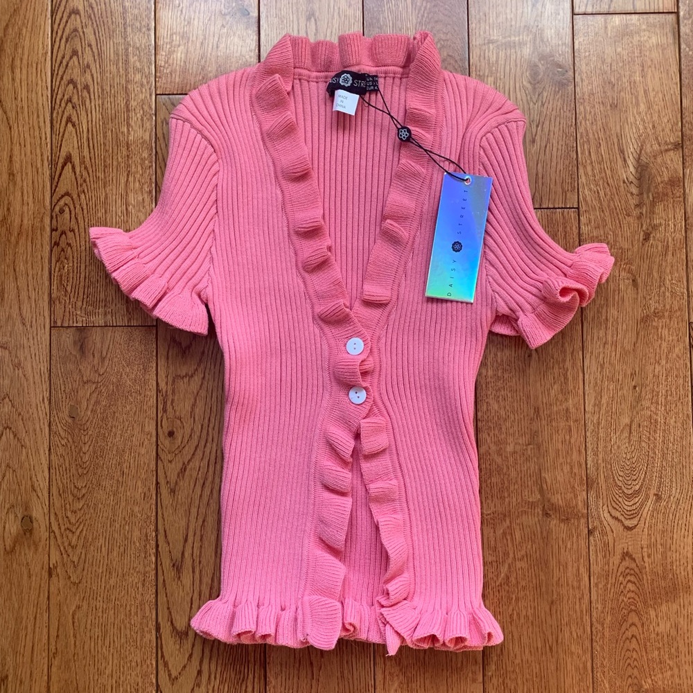Pink Ruffle Trim Crop Top